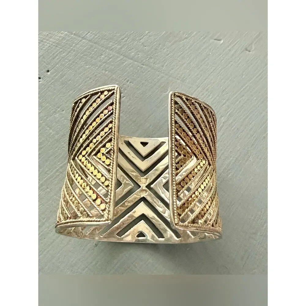 Anna Beck 925 Sterling Silver 18K Gold Plated Wide Cuff Bracelet